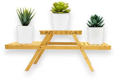 FLOORDIREKT Bamboe Bloementrap Lund - Houten Plank Bloemenstandaard - Plantenplank - Bloempothouder Balkon - Plantenladder - Voor Binnen en Buiten - 25 x 20 x 65,8 cm