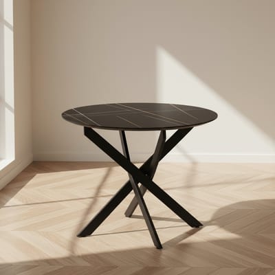 Dimehouse Eettafel Vivian marmerlook zwart 130 x 130 x 76 cm - Marmer - Modern - Rond