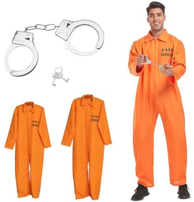 Oranje Gevangeniskostuum met Handboeien voor Dames en Heren - Perfect voor Carnaval en Cosplay