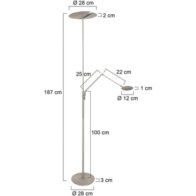 Steinhauer LED vloerlamp Zenith 2, staal, leeslamp, CCT, afstandsbediening