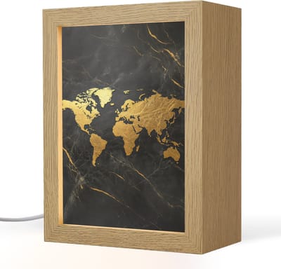 Tafellamp 15x20 cm - LED lamp - Wereldkaart - Goud - Marmer - Decoratieve tafellampen - Dimbaar - Tafellampje slaapkamer - Woonkamer binnen