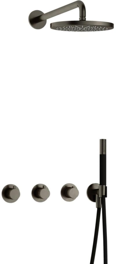 Hotbath Cobber - Inbouw Regendoucheset - Verouderd Ijzer - 2 Stopkranen - Thermostatisch - Wandarm 40 cm - Hoofddouche 200 mm - Staafhanddouche - Waterbesparend