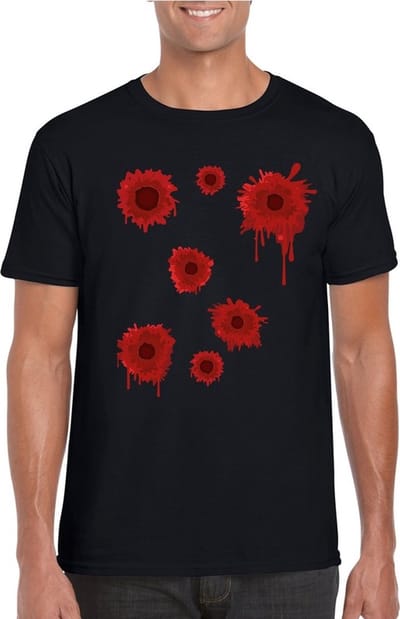 Schotwonden t-shirt zwart heren voor Halloween of gangster outfit S