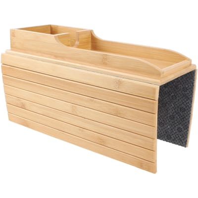 Sofa Armleuning Dienblad Bamboe Hout Bank Armleuning Organizer Opvouwbare Bank Bekerhouder voor Mobiele Telefoon beige