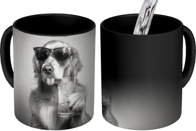 Magische Mok - Foto op Warmte Mokken - Koffiemok - Golden retriever - Hond - Zonnebril - Gkas - Magic Mok - Beker - 350 ML - Theemok