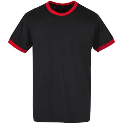 Build your Brand Men´s Ringer Tee BYBB022 - Black/City Red - XS