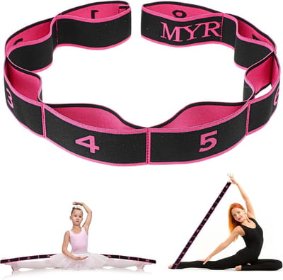 Thijox - Yoga Stretchband met 8 Lussen, Elastisch Fitnessband voor Pilates, Dans en Gymnastiek, Huidvriendelijk Nylon Neopreen, Zwart-Roze, Voor Kinde