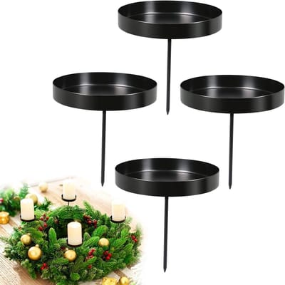 Adventskrans met 4 kaarsenhouders van 8 cm, metalen zwarte decoratie voor kerst, ideaal voor pilaar- en meerdere kaarsen