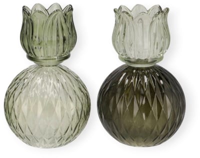 Daan Kromhout - Waxine houders - Set van 2 - Tulp - Glas - Bol - LichtGroen Mix - 11x17cm