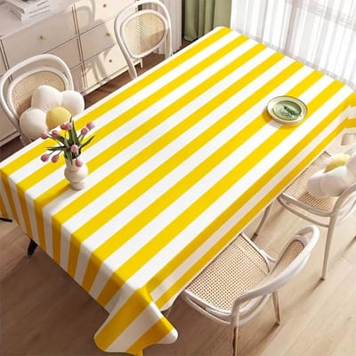 Gestreken Gele Witte Polyester Tafelkleed voor Tafeldecoratie Wasbaar Keuken Eetkamertafelkleed Buiten Binnen Feestdecoratie 90x140cm