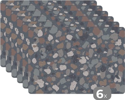 Placemat - Placemats kunststof - Retro - Terrazzo - Geometrie - Patronen - 45x30 cm - 6 stuks - Hittebestendig - Anti-Slip - Onderlegger - Afneembaar