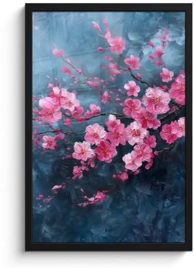 Poster in lijst - Fotolijst 40x60 cm - Posters - Bloem - Bloesems - Roze - Abstract - Posterlijst zwart - Decoratie - Wanddecoratie woonkamer - Muurdecoratie slaapkamer