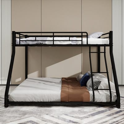 Pugsdrly Metalen stapelbed Twin Over Full, stevig metalen stapelbedframe, stapelbed Twin Over Full met ladder en veiligheidsrail over de hele lengte voor tieners en volwassenen, geruisloos