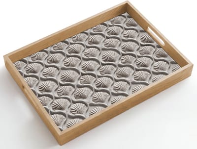 Dienblad hout 50x35 cm - Schootdienblad - Zand - Schelpenvorm - Grijs - Borrelplank rechthoek - Plateau dienbladen