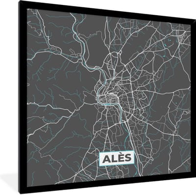 Fotolijst incl. Poster - Alès - Frankrijk - Stadskaart - Kaart - Plattegrond - 40x40 cm - Posterlijst