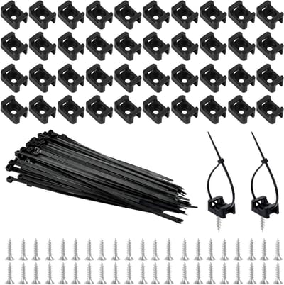 Set van 200 Kabelhouders met Schroefbasis, Nylon Kabelbinders en Bevestigingsschroeven voor Efficiënte Kabelbeheer Thuis en op Kantoor