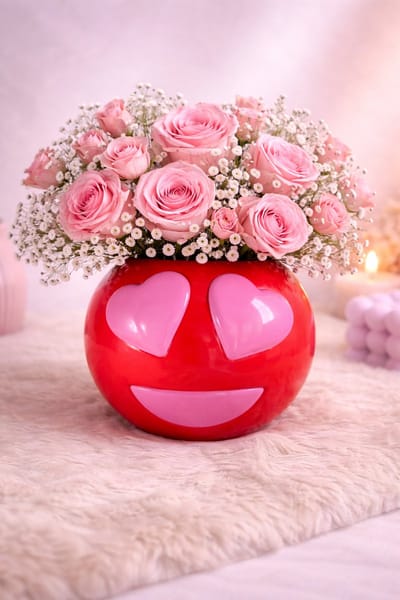 Love at First Vase – Emoji Vaas met Hartjesogen | Viva Femme | Vaas | Decoratie | Cadeau | Wonen | Bloemen | Lente | Rood