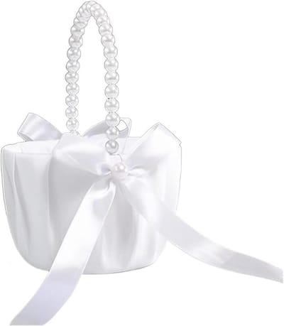 Bloemenmand Bruiloft - Satijnen Mandje - Ceremonie Decoratie - Elegant Ontwerp - 20 cm Hoog - Wit