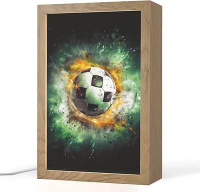 Nachtlampje 20x30 cm - Kinder lampje - Bal - Voetbal - Groen - Oranje - Rook - Tafellamp kinderkamer - Slaapkamer lamp - Bedlamp kinderen - Kinderlampje stopcontact - Wandlamp babykamer - Nachtlampjes