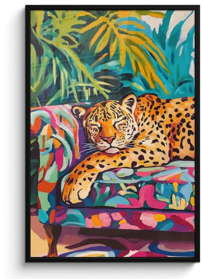 Poster in lijst - Fotolijst 80x120 cm - Posters - Luipaard - Kleurrijk - Tropisch - Posterlijst zwart - Decoratie - Wanddecoratie woonkamer - Muurdecoratie slaapkamer