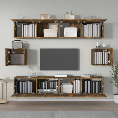 vidaXL - 6-delige - Tv-meubelset - bewerkt - hout - gerookt - eikenkleurig