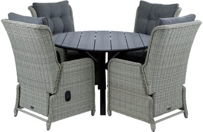 5-delige ronde tuinset | 4 Dublin verstelbare stoelen (MG) | ⌀120cm Cyprus tuintafel (Grey)