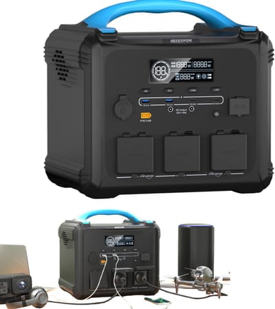 Newsmy Draagbaar Powerstation 2000W - 1024Wh LiFePO4 accu - UPS‑functie - Snelle 1300W AC‑lading - 31,6x24x30cm - Voor kamperen en noodgevallen - Zwart Blauw