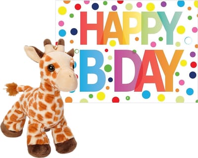 Wild Republic - Knuffel giraffe 18 cm - met A5-size Happy Birthday wenskaart