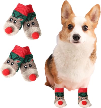 Set van 1 Paar Kerstmis Hondensokken met Grip - Gebreide Sokken voor Kleine en Middelgrote Honden en Katten, Perfect voor de Feestdagen