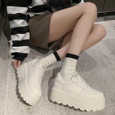 Leren Kleine Witte Schoenen Kinderen Lente en Zomer Nieuwe Hoge Waarde Boardschoenen Muffin Dikke Zool Verhogend Casual Sportschoenen 37 gray