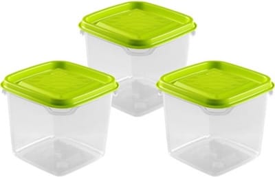 Hega Hogar Vershoudbakjes - set 3x stuks - 0.3 liter - transparant/lime groen - L8 x B8 x H11 cm - Mealprep - Maaltijden bewaren