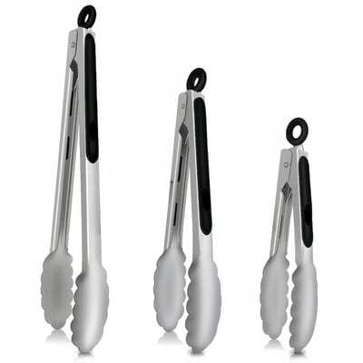 3-delige set roestvrijstalen keukentangen 18/23/30 cm | Hittebestendig tot 600°C met vergrendelingsklemmen | Vaatwasmachinebestendig voor grillen, salades en bereiden