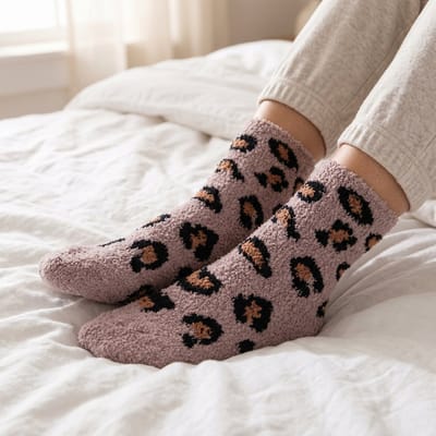 Fluffy sokken dames - huissokken - bruin - gestipt - panter print - maat 36-40 - extra zacht - cadeau voor haar - Valentijn - Kerst cadeau - geschenk vrouwen - verjaardagscadeau - zacht