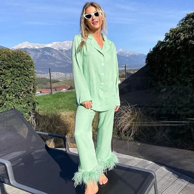 Exquise Veer Satijn 2-delige Pyjama Set Lange Mouw Dames Pyjama Slaapset Loungekleding Loungekleding Pyjama S gray