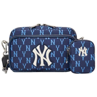 MLB Monogram Serie NY Yankees Retro Bloemenprint Polyester Schoudertas Crossbody Mini Unisex tassen Diepblauw 3ACRS012N-50NYL Dark Blue gray