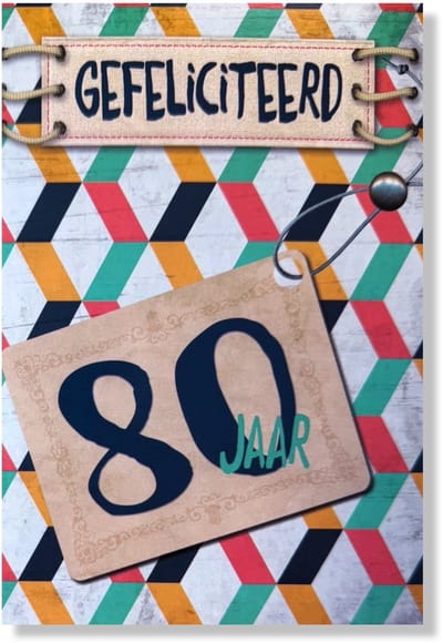 Cards & Crafts 80 Jaar - Leeftijd Verjaardagskaart Wenskaart - 12 x 17 cm - gevouwen kaart Inclusief envelop