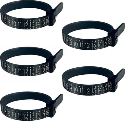 Fako Bijoux® - Ringmaat Meter - Ring Vinger Meetgereedschap - US Maatvoering - Zwart - 5 Stuks
