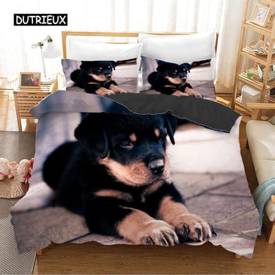 Rottweiler Dekbedovertrek Twin Zwart Rottweiler Twin Beddengoed Collectie Dieren Thema Voor Hondenliefhebber Polyester Dubbel Queen King Dekbedovertrek EU single(135x200cm)