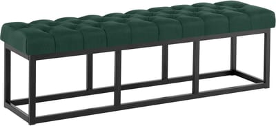 CLP Amun Halbank - Zitbankje met Chesterfield Knoopstiksels - Garderobebank - Bedbankje - Zwart Metalen Frame - 150 cm - groen