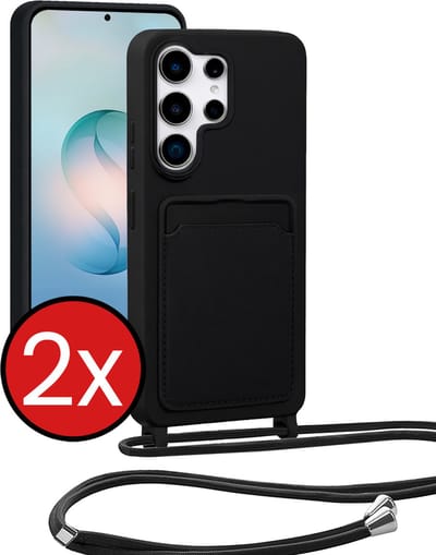 Hoesje Geschikt voor Samsung S26 Ultra Hoesje Siliconen Case Met Koord - Hoes Geschikt voor Samsung Galaxy S26 Ultra Hoesje Backcover Met Telefoonkoord - Zwart - 2 PACK
