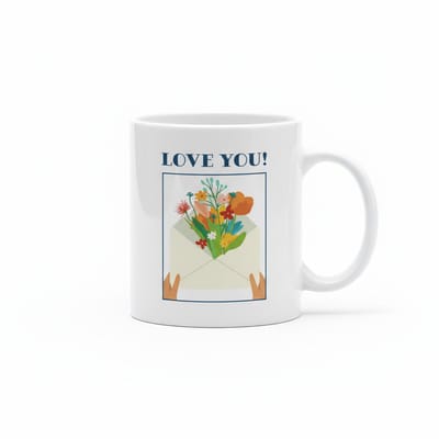 330ml Love You Mok – Bloemen Envelop Illustratie – Romantisch Cadeau voor Partner, Jubileum, Valentijn & Speciale Momenten