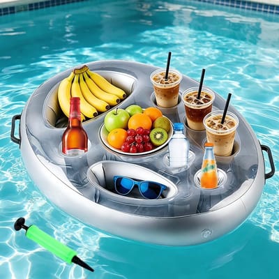 SnelShoppen - Opblaasbare Pool Bar Drinkhouder met 8 Compartimenten, Grote Capaciteit Zwevende Coasters voor Drankjes, Snacks en Telefoons, Ideaal voo