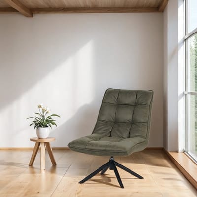 Dimehouse Industriële draaifauteuil groen eco-leer 360° draaibaar Yuki - Leer - Industrieel