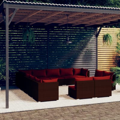 vidaXL - 13-delige - Loungeset - met - kussens - poly - rattan - bruin