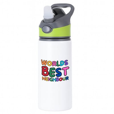 Hacebo® - world's best neighbour waterfles met rietje groen - Buurman - beste buurman - verjaardagscadeau - kado - gift - water fles - 650ML