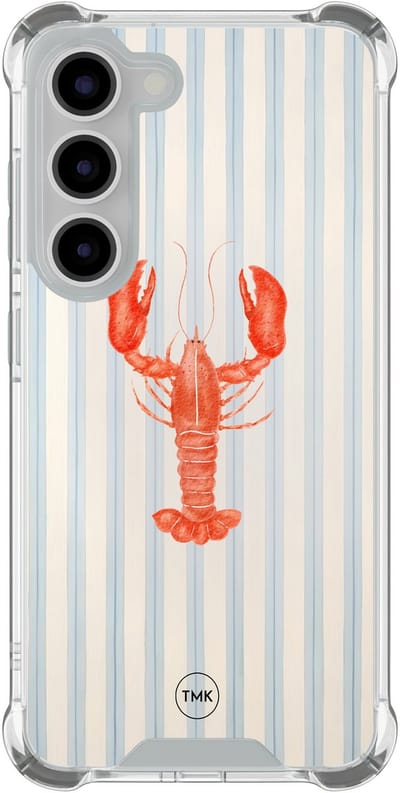 Shockproof hoesje geschikt voor Samsung Galaxy S23 - Kreeft - Schokbestendig - Verhoogde randen - TPU case - Extra Sterke Back Cover - Gestreept - Transparant, Blauw