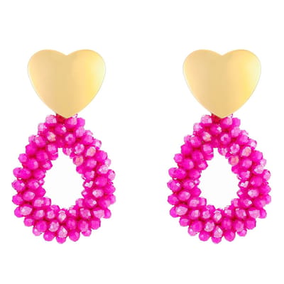 Michelle Bijou Oorbellen Kralen Party Hart goud fuchsia