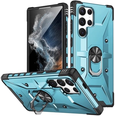 Coverup Hoesje - Geschikt voor Samsung Galaxy S25 Ultra Hoesje - Coverup Heavy Duty Ring Kickstand Back Cover - Lichtblauw