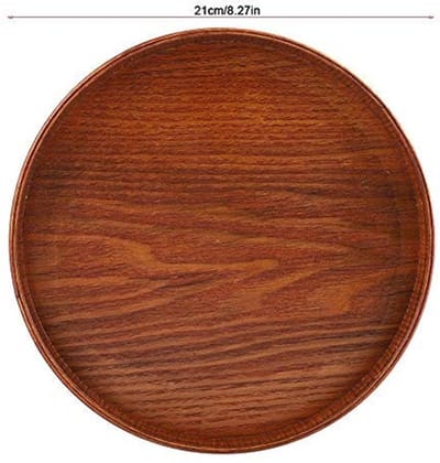 Houten Lade Ronde Natuurlijke Houten Bord Thee Voedsel Server Gerechten Drinkwater Plaat voor Thuis Hotel (Diameter: 21 cm/8.27 inch)