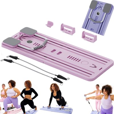 Pilates Board - Home Reformer - Full Body Training - Met Weerstandsbanden - Compact Opvouwbaar - Roze